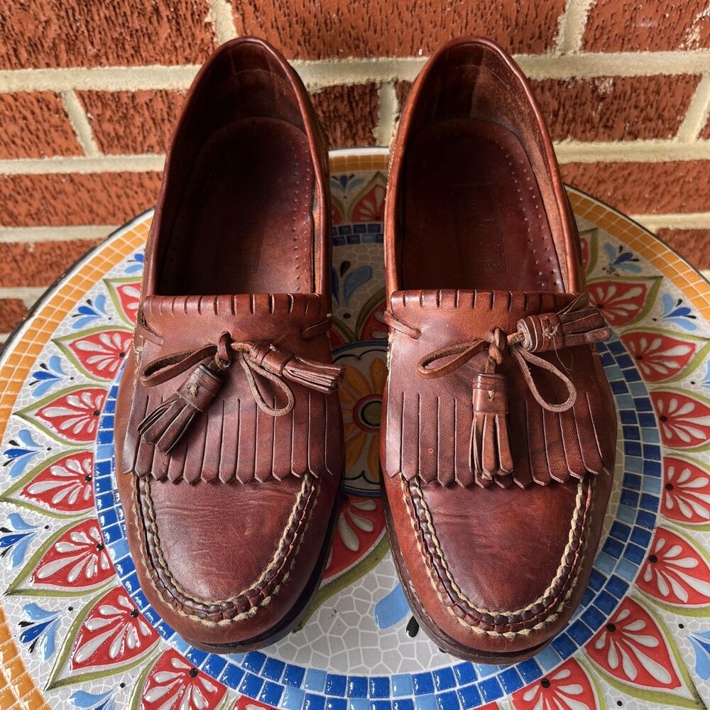 Vintage Cole Haan 6693 Country Mens 12 M Kiltie Tassels Brown Leather Loafers